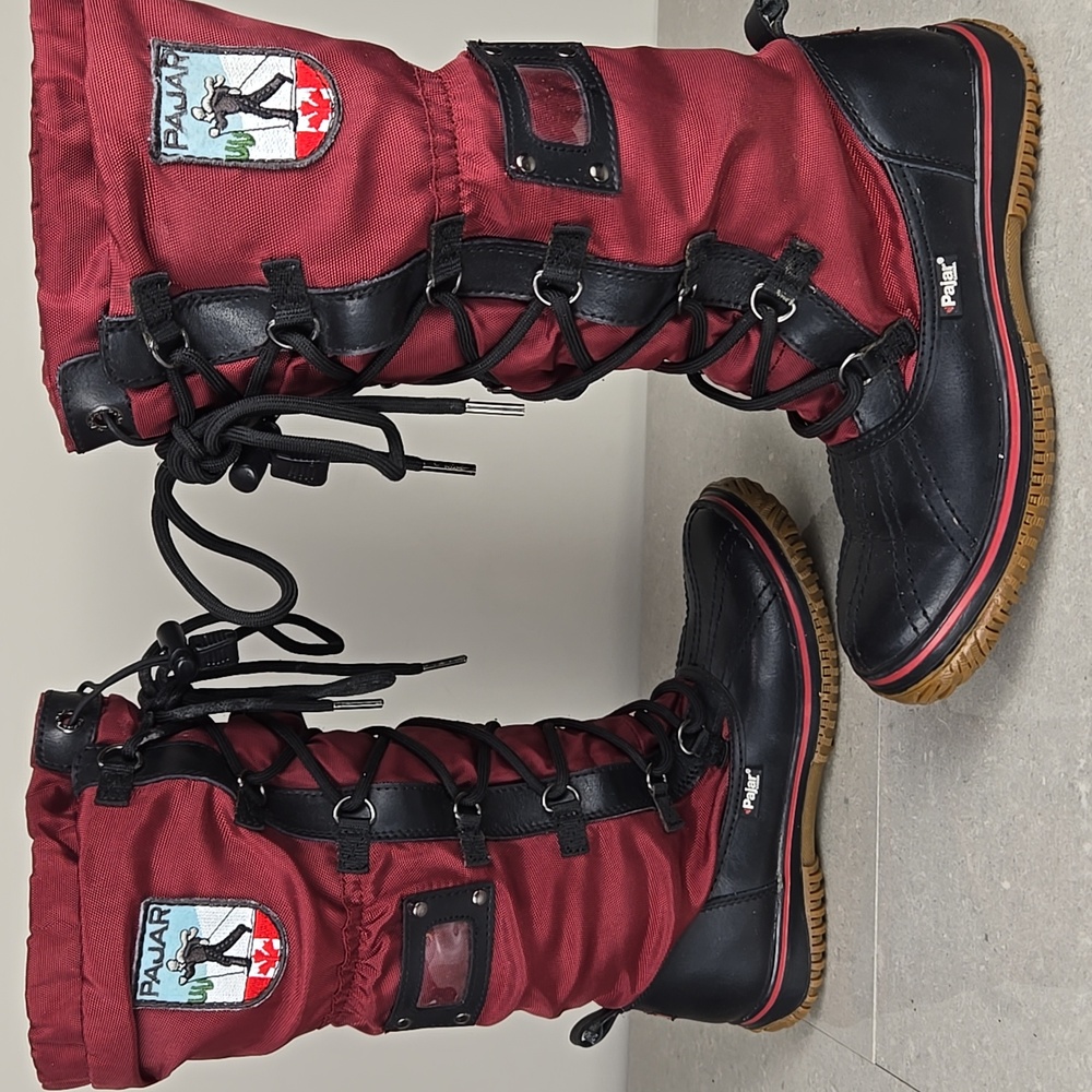 Pajar Red Tall Lace-Up Winter Boots Alpine Chalet Chic Snowcore, Size 6 - Picture 6 of 12